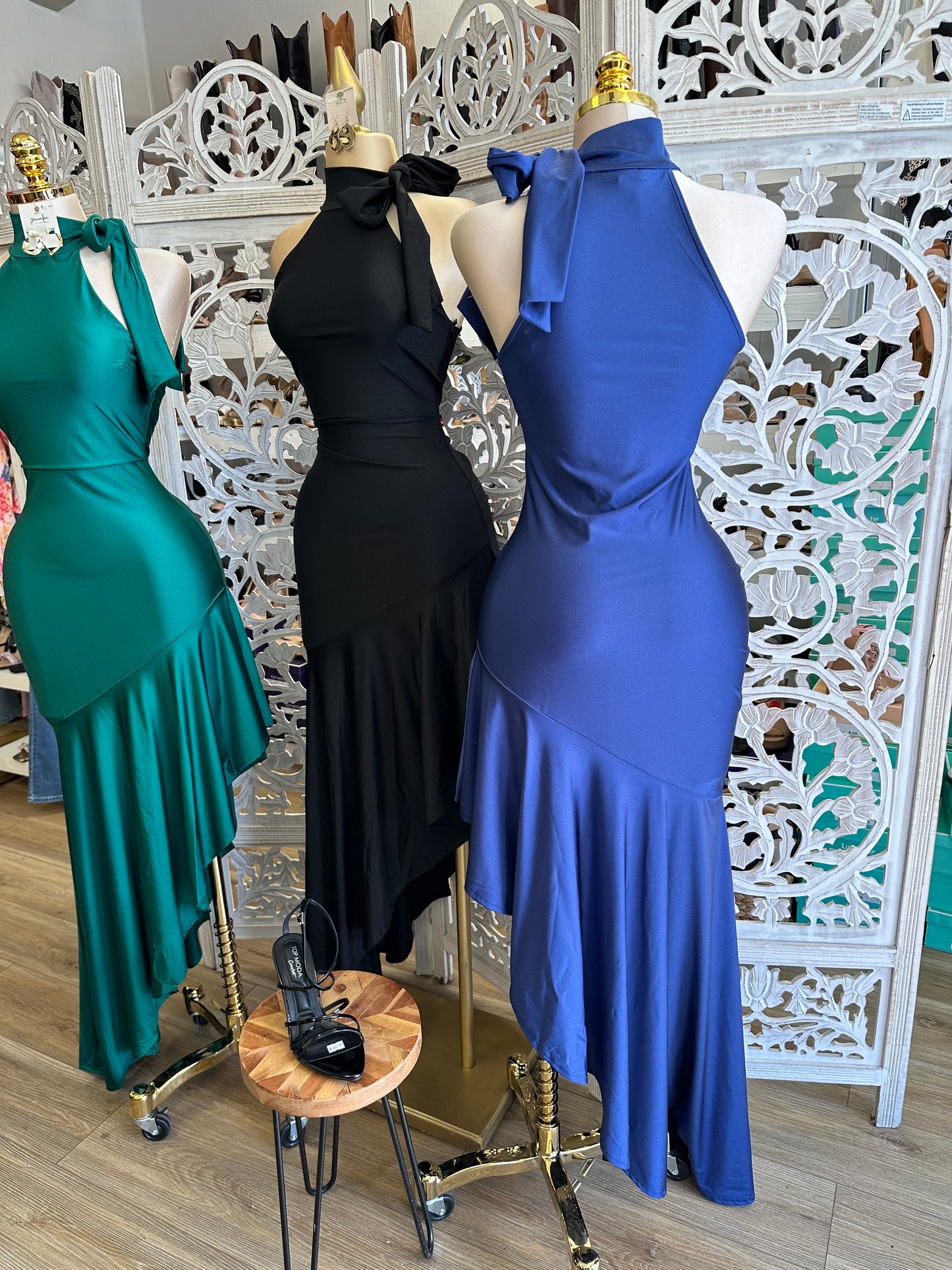 High Neck Ribbon Maxi Dress- Stretchy,Estira