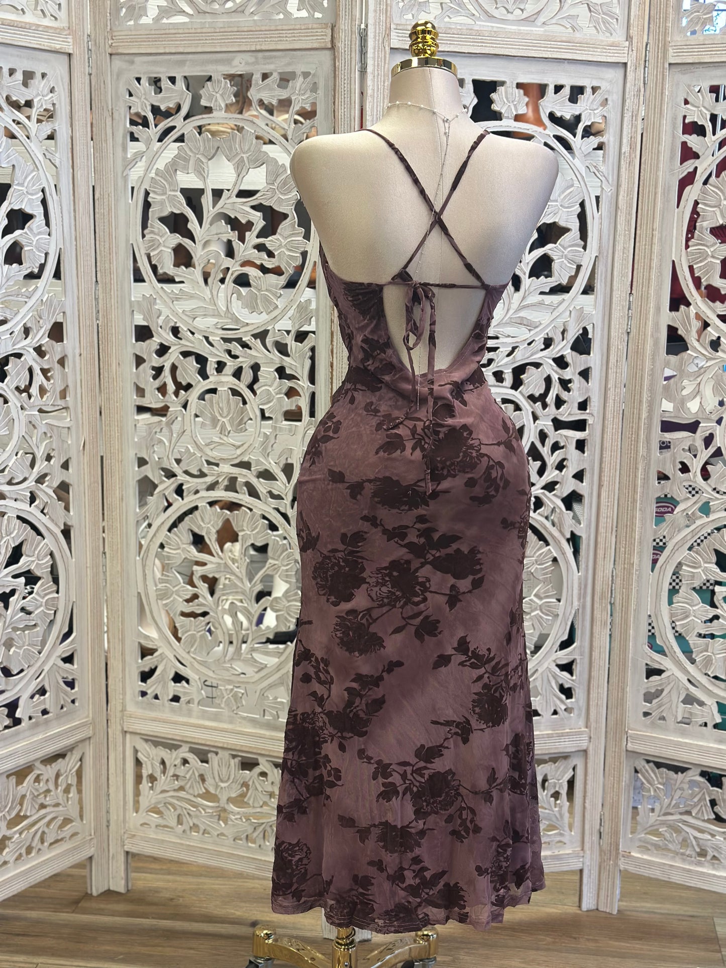 Dark Floral Cross Back Dress-Stretchy,Estira