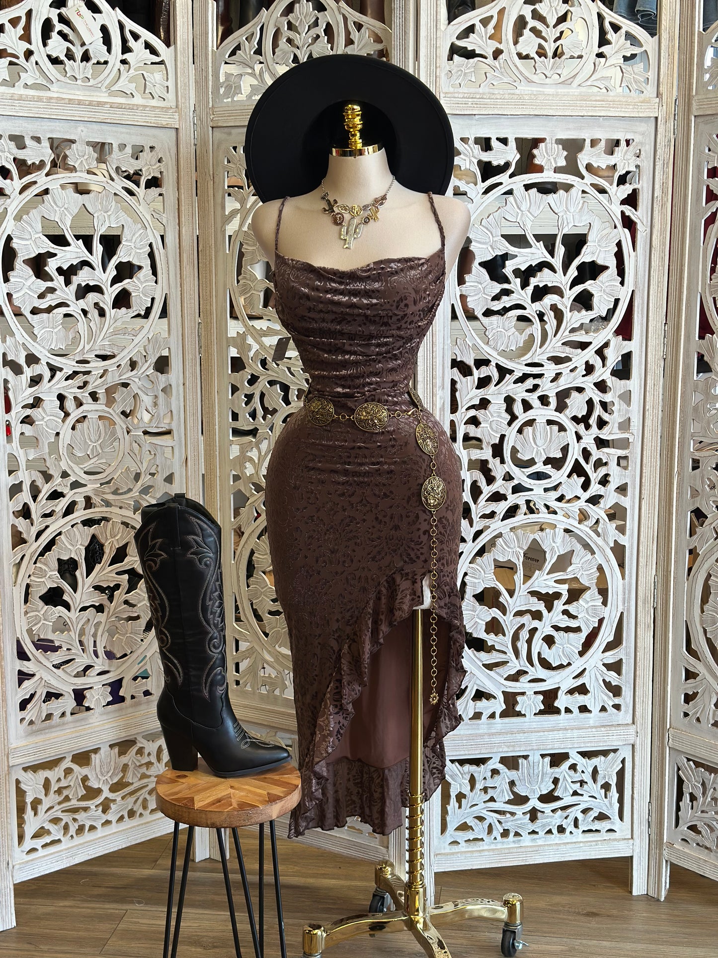 Velvet High Slit Midi Dress- Stretchy, Estira