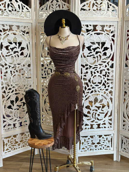 Velvet High Slit Midi Dress- Stretchy, Estira