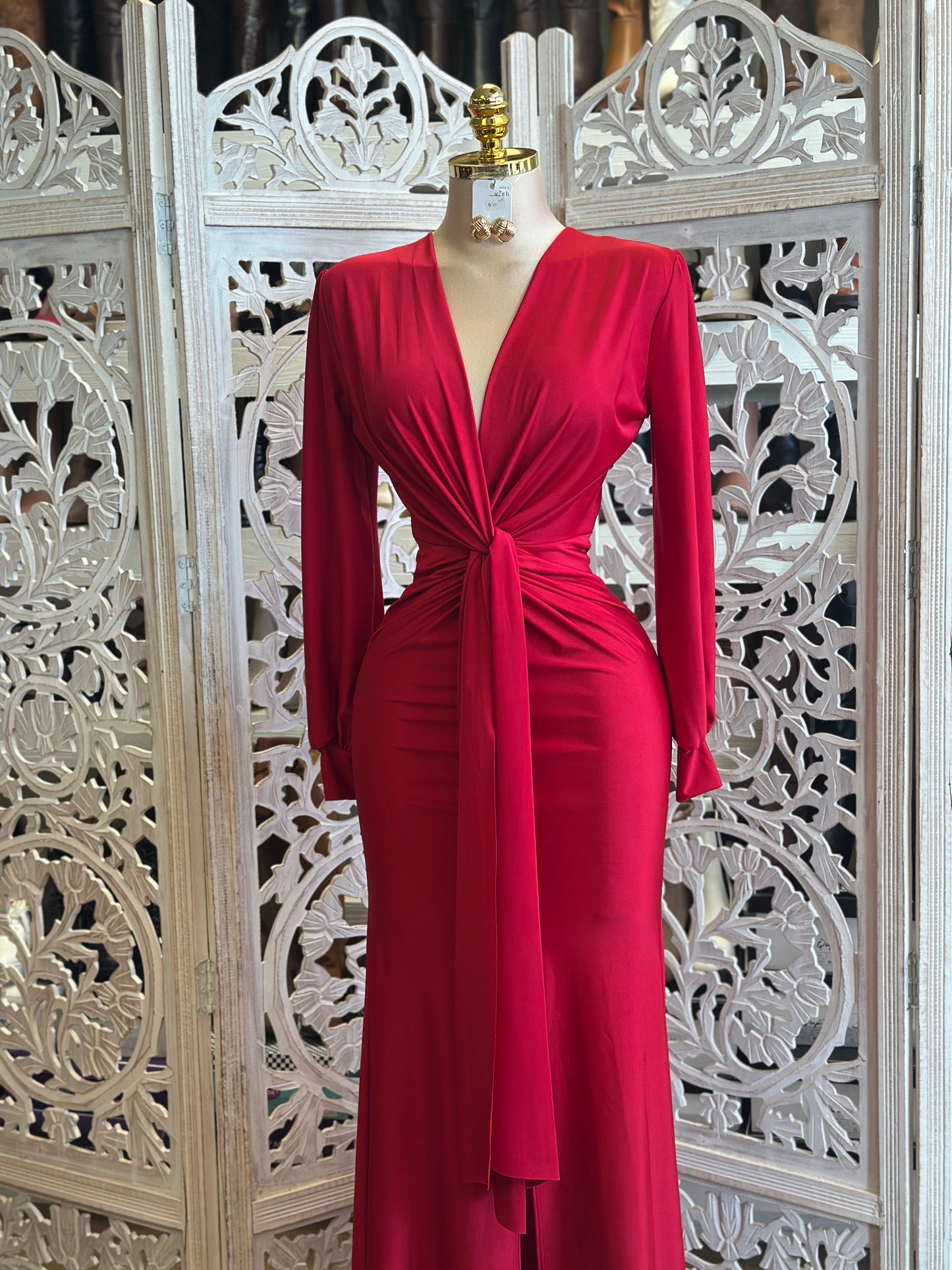 Bright Red Knotted Gown-Stretchy,Estira