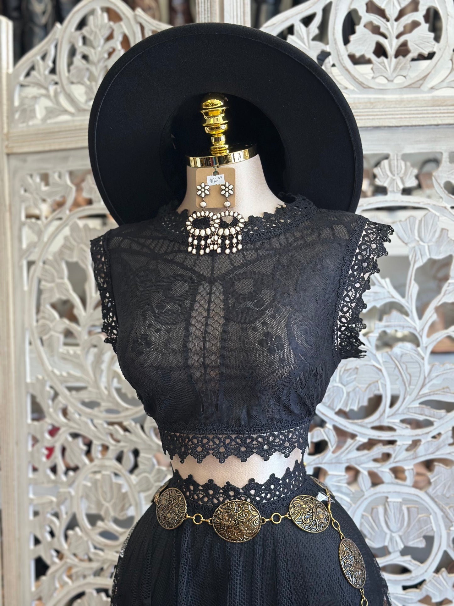 Embroidered Sheer Black Set- Estira Poco, Slightly Stretchy