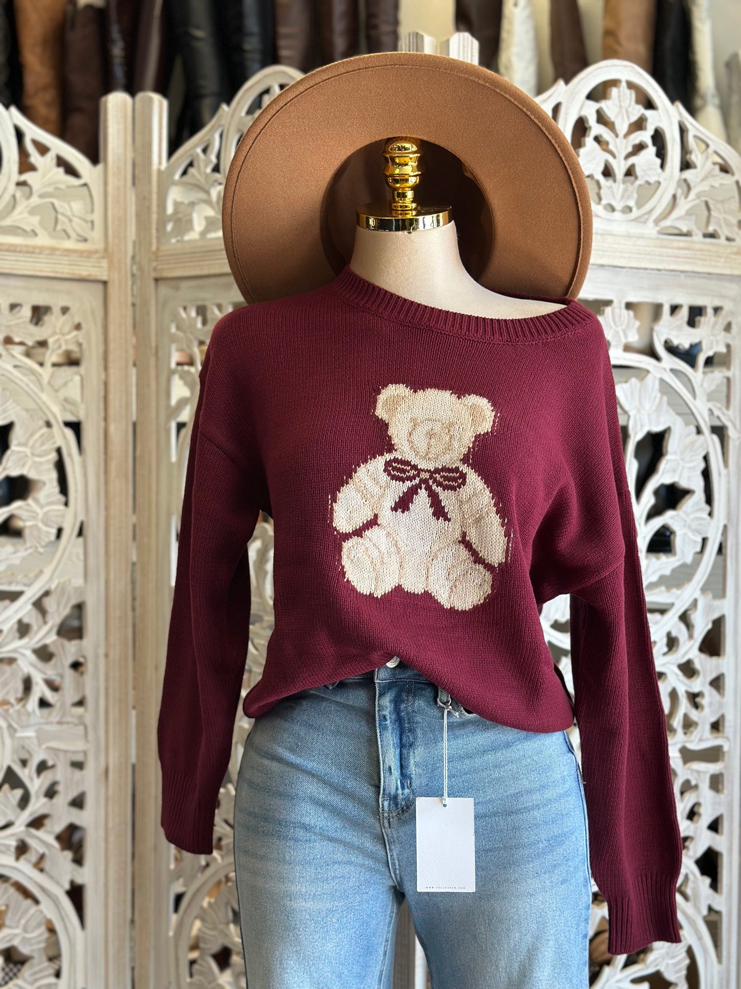 Burgundy Teddy Bear Sweater