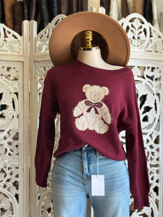 Burgundy Teddy Bear Sweater