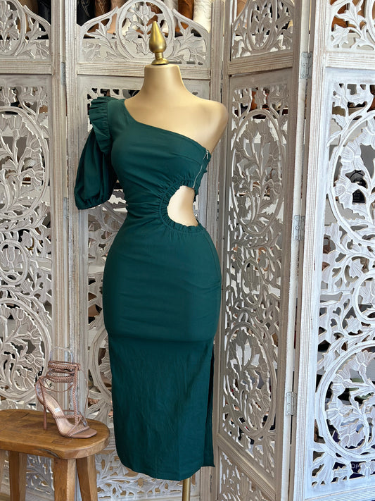 Green Cutout Ruffle Dress