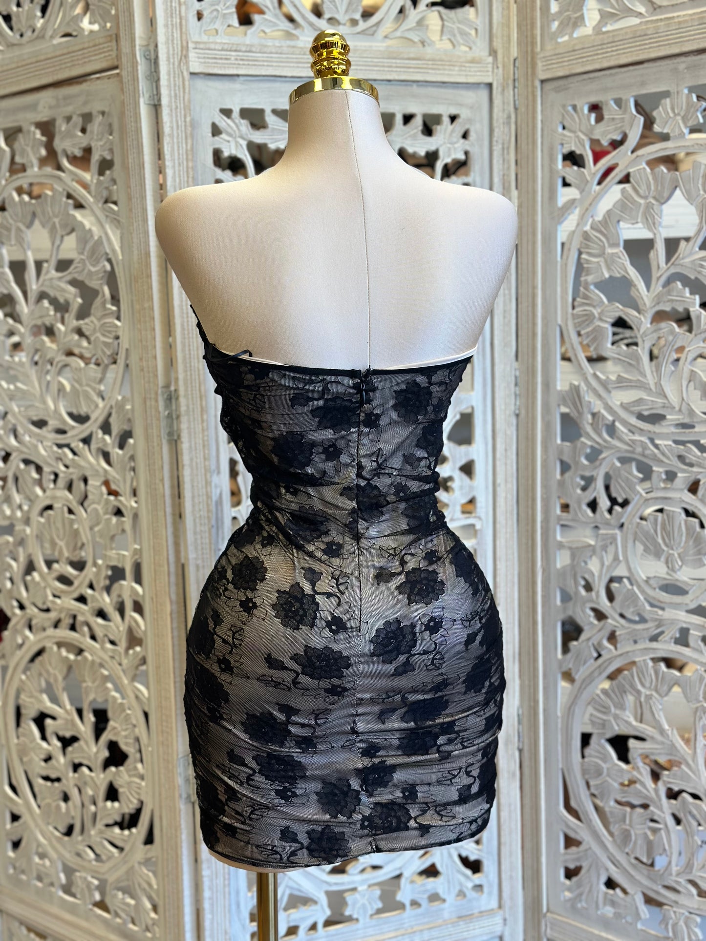 Black Lace Corset Mini Dress -Stretchy, Estira