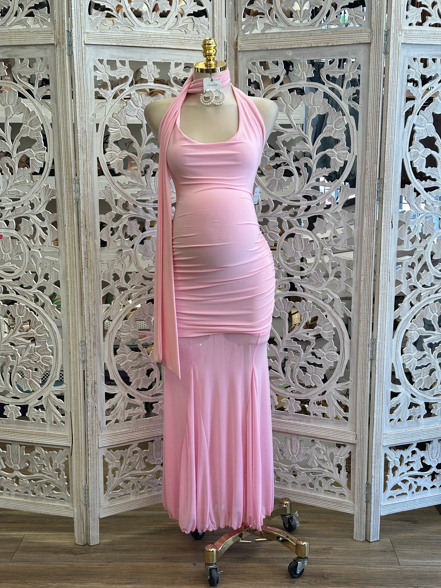 Mesh Scooped Maxi Dress- Stretchy, Estira