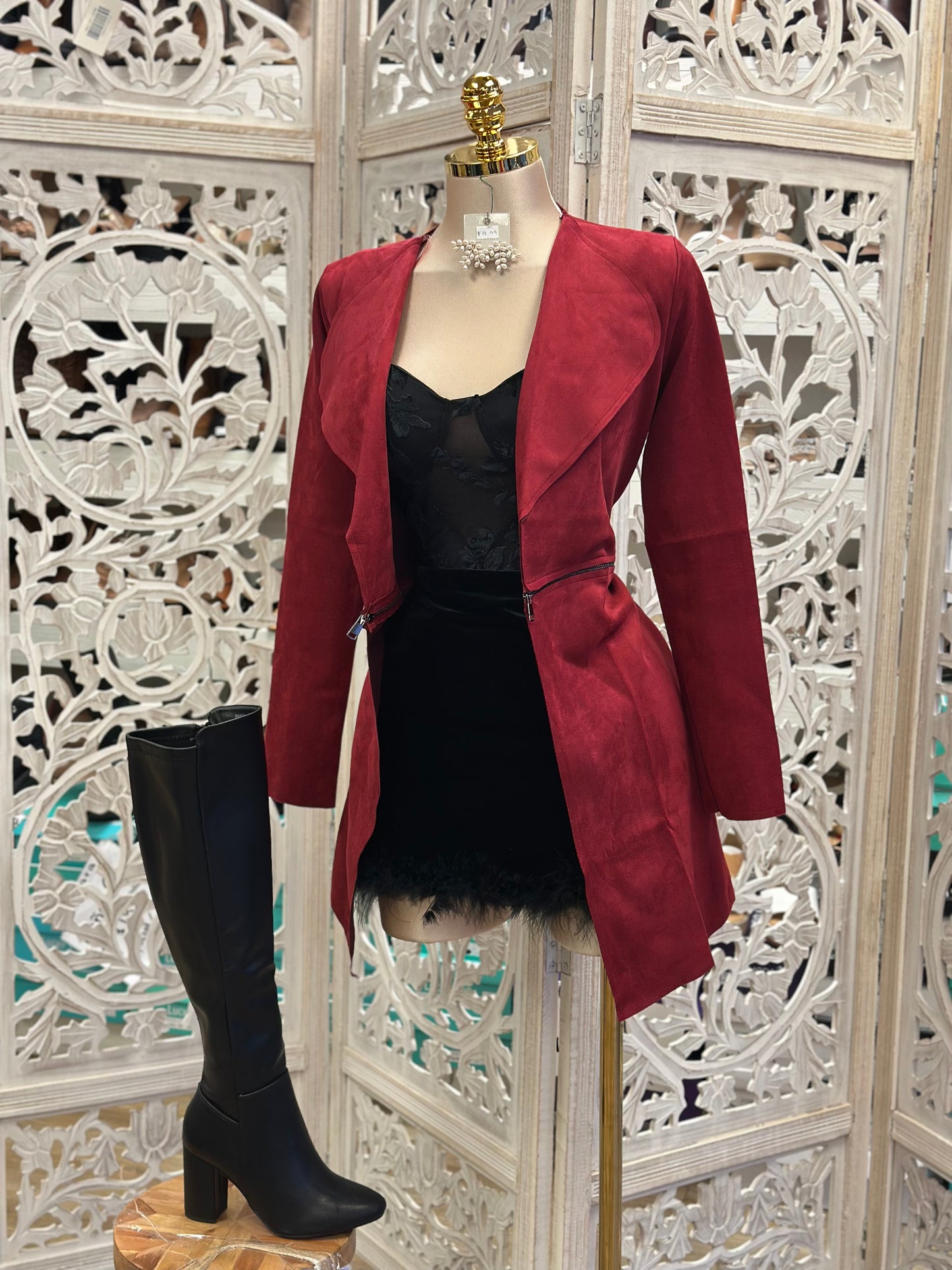 Suede Burgundy Coat- Stretchy, Estira