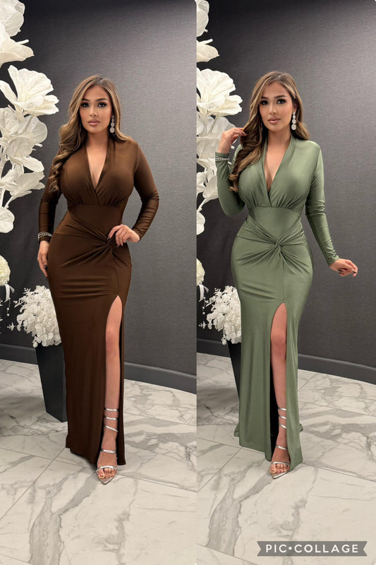 Mid Slit Knotted Gown-Stretchy,Estira