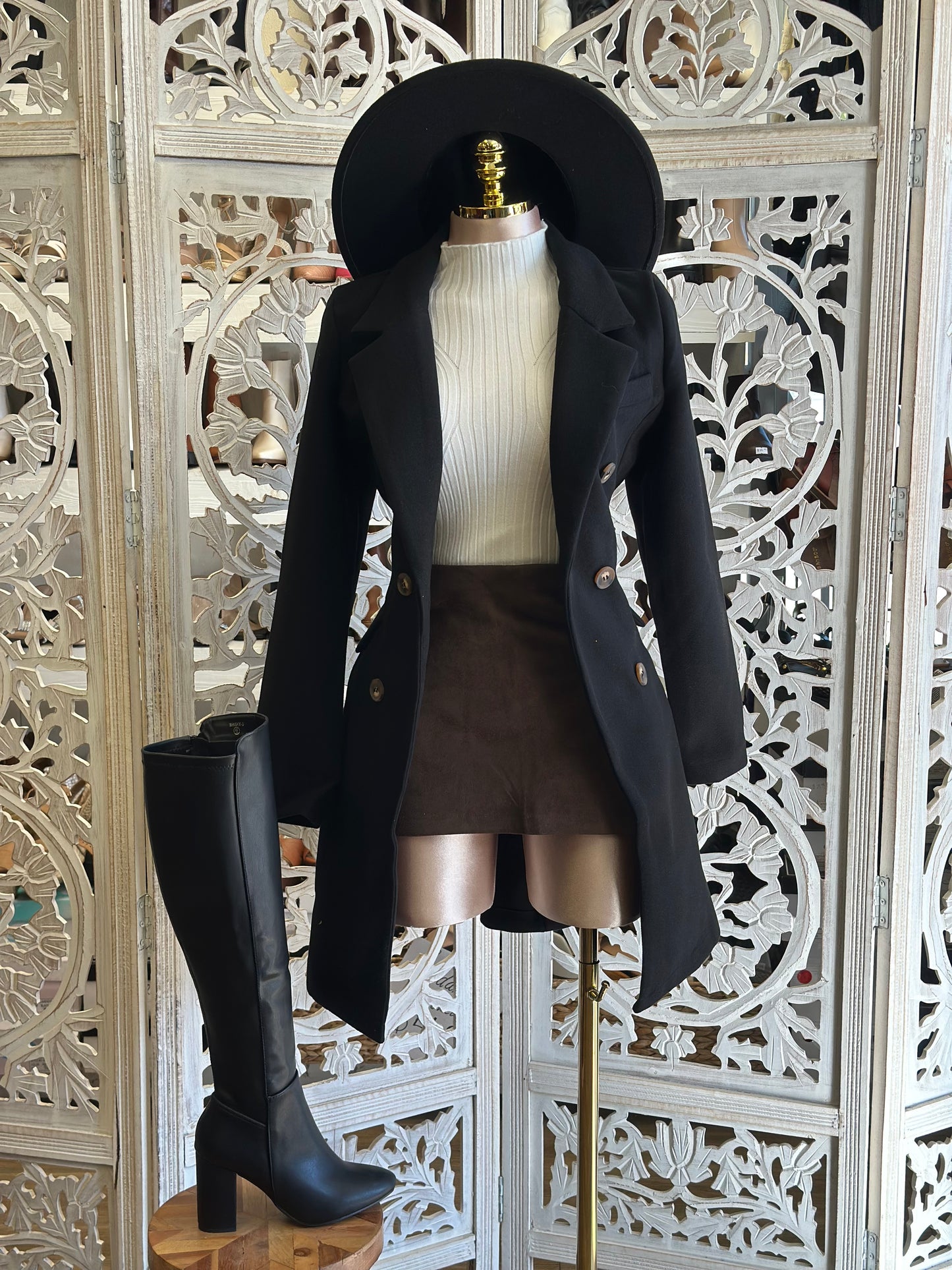 Black Brown Button Coat