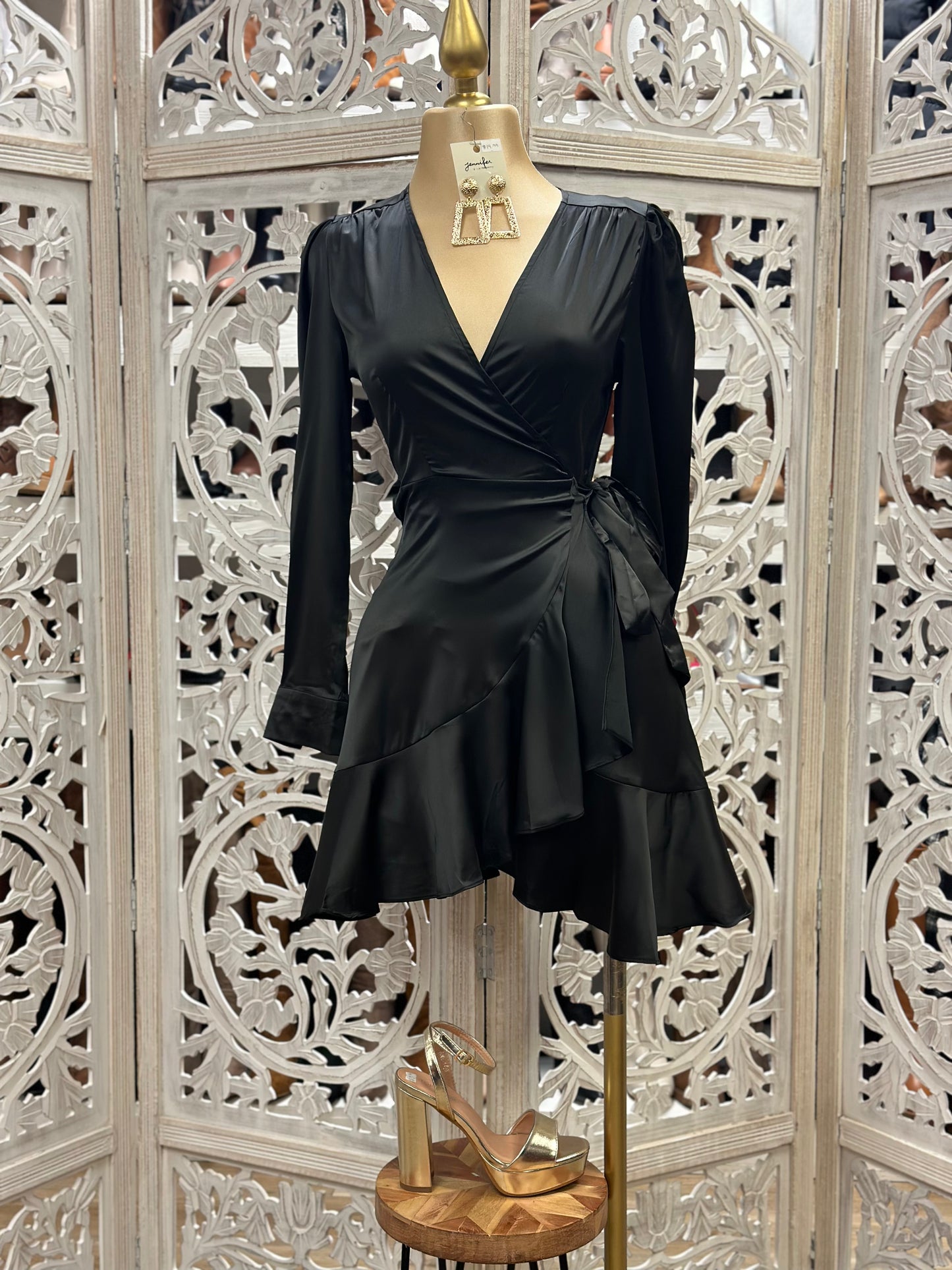Black Silky Wrapped Dress