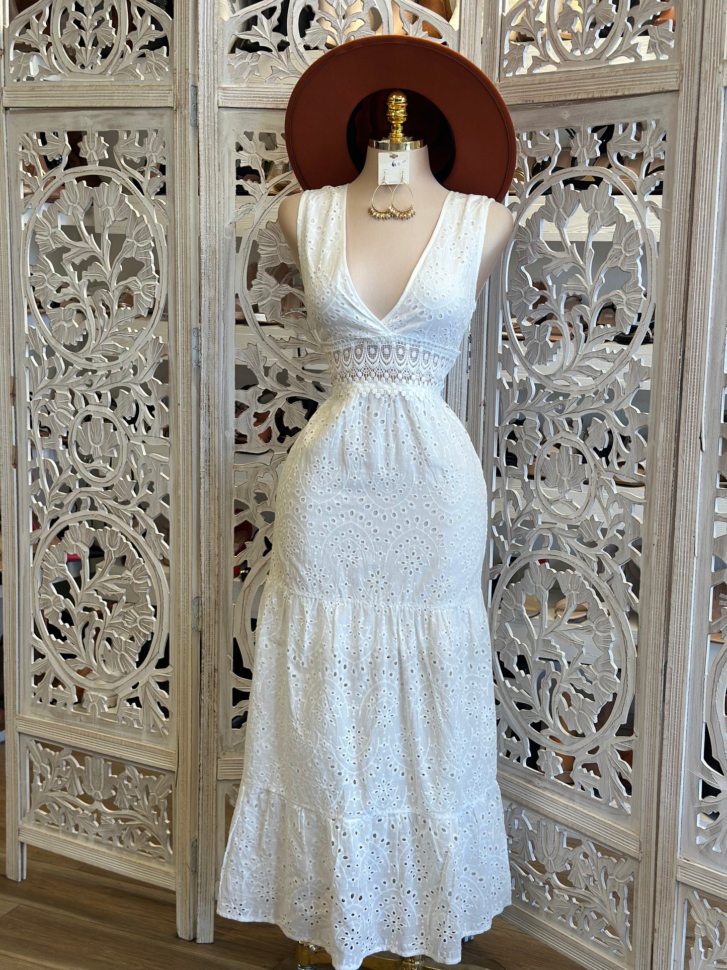 Eyelet White Maxi Dress 100 poliéster no estira