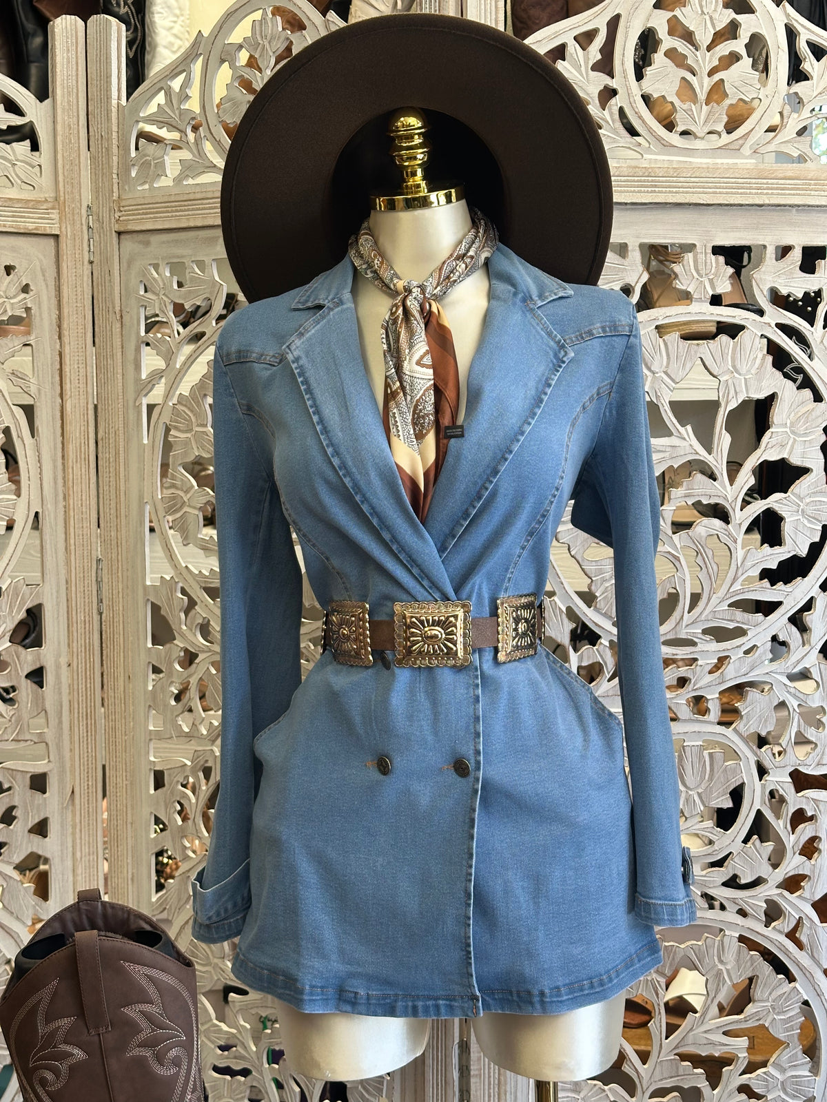 Vintage Wash Hourglass Blazer Dress - Stretchy, Estira