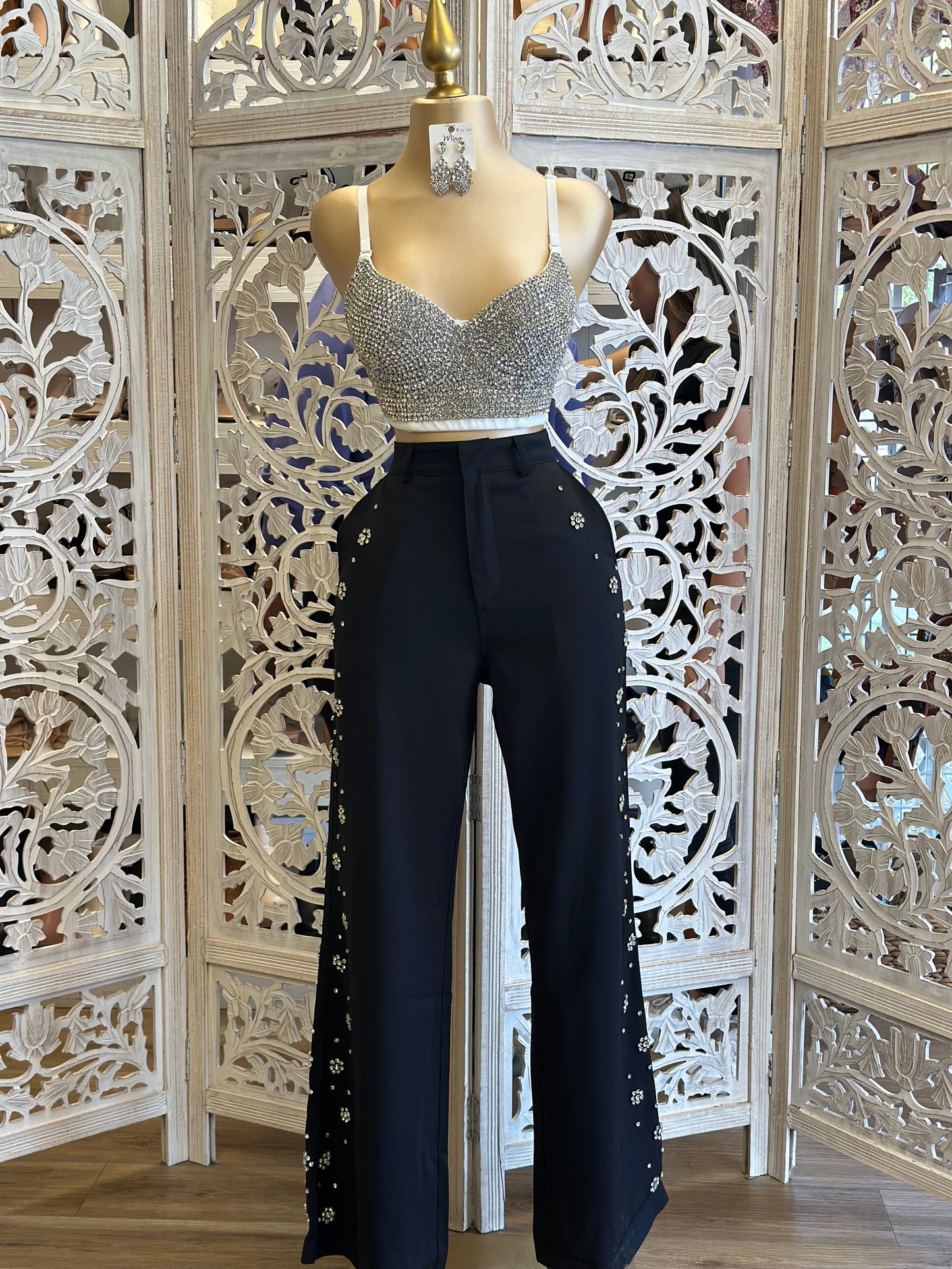 Rhinestone Flower Trousers- Not Stretchy