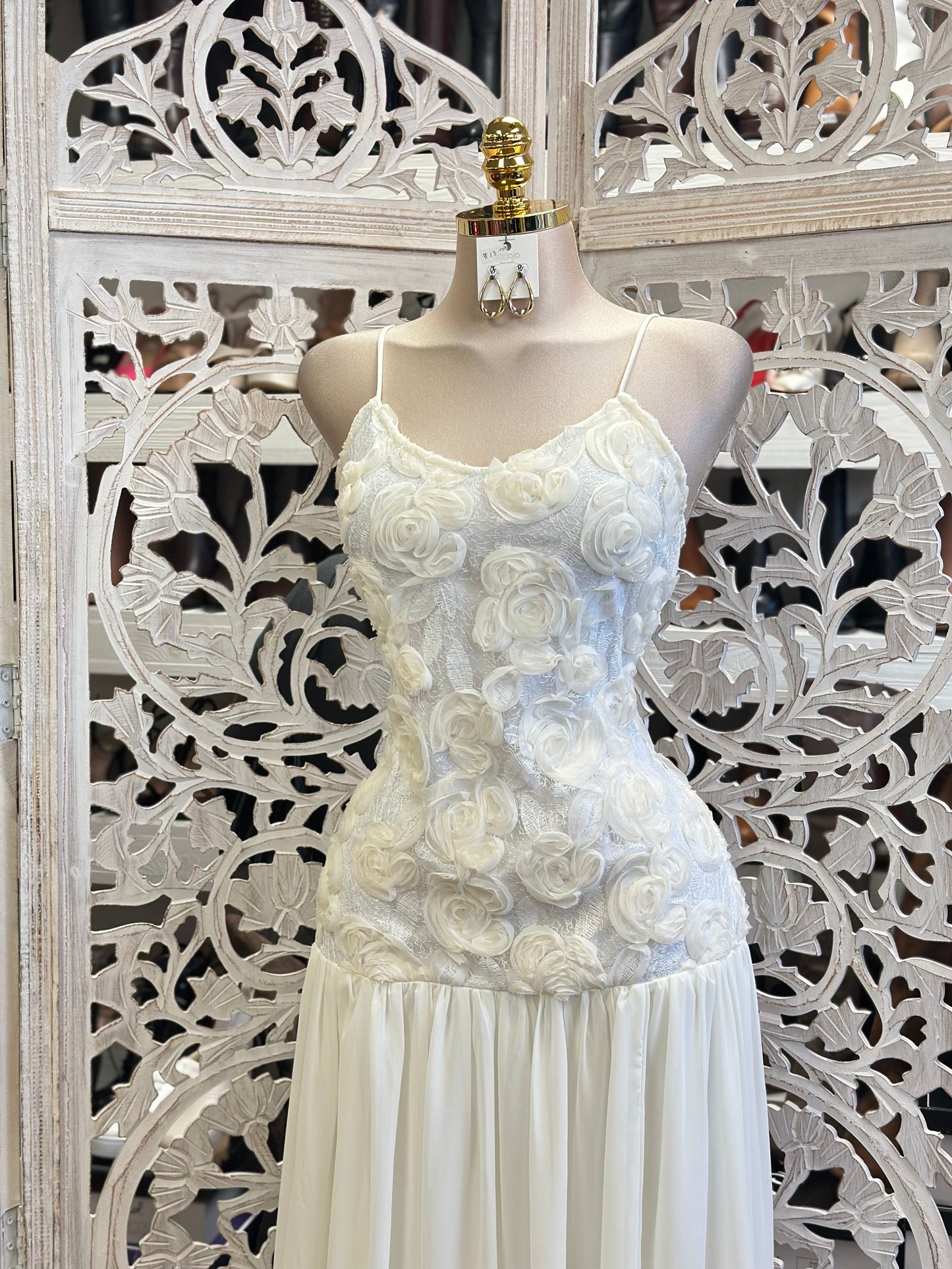 Cami White Floral Gown-Not Stretchy,No Estira