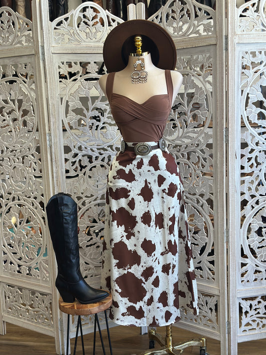 Cow Print Maxi Skirt-  Not Stretchy , No Estira