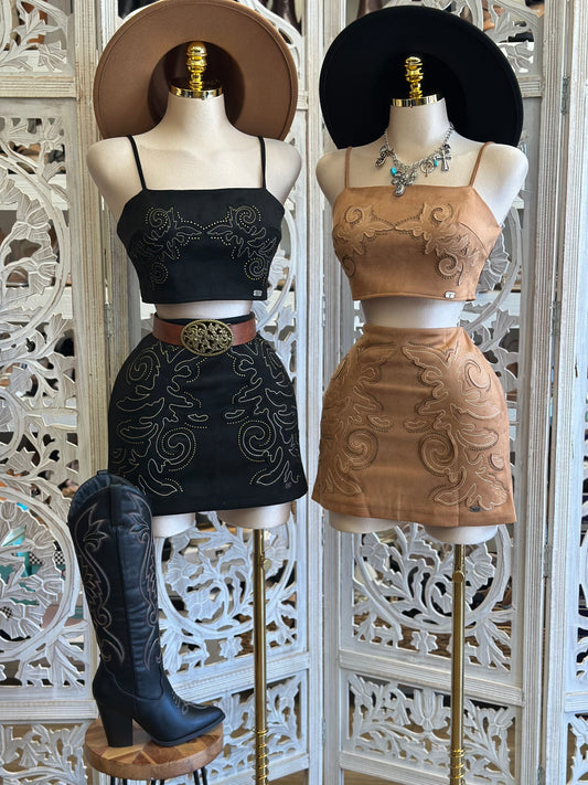 Studded Embroidered Western Set- Estira,Stretchy