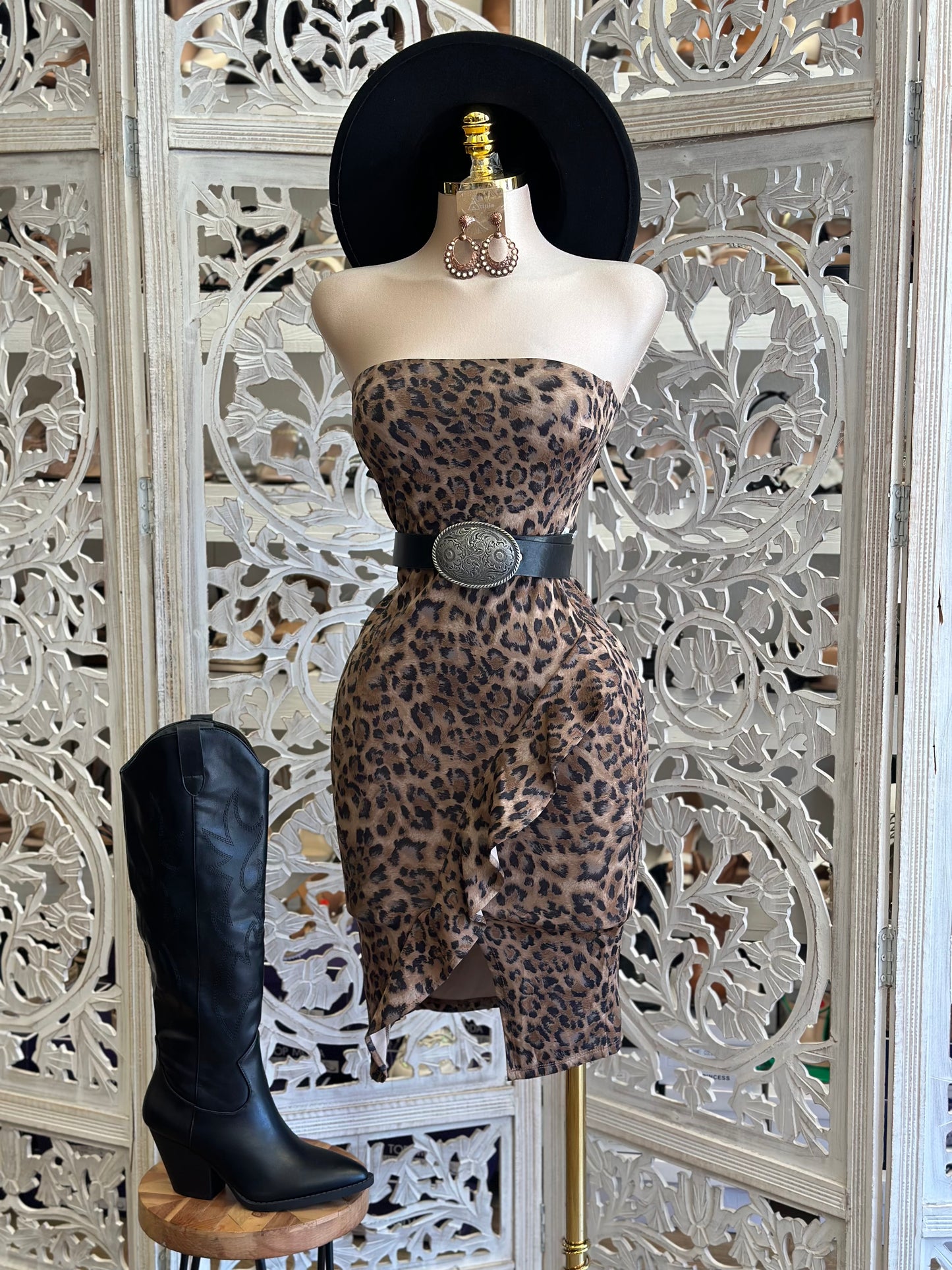 Strapless Cheetah Print Dress - Estira, Stretchy