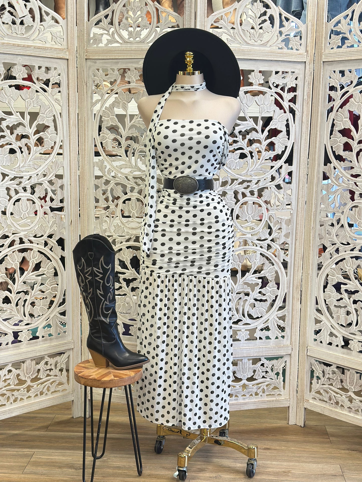Polka Dot Formal Scarf Dress - Estira, Stretchy