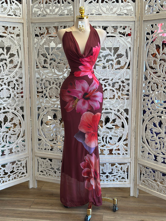 Hawaiian Flower Maxi Dress- Stretchy, Estira