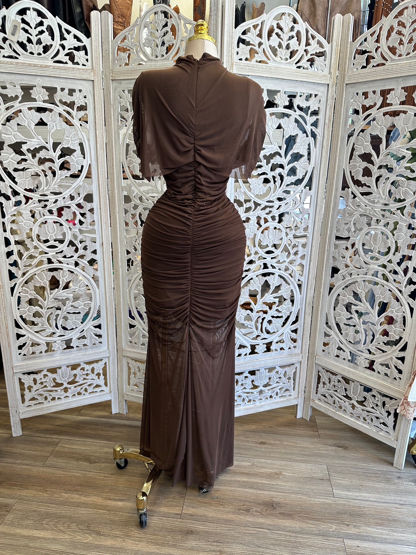 Earth Brown Shawl Maxi Dress- Stretchy, Estira