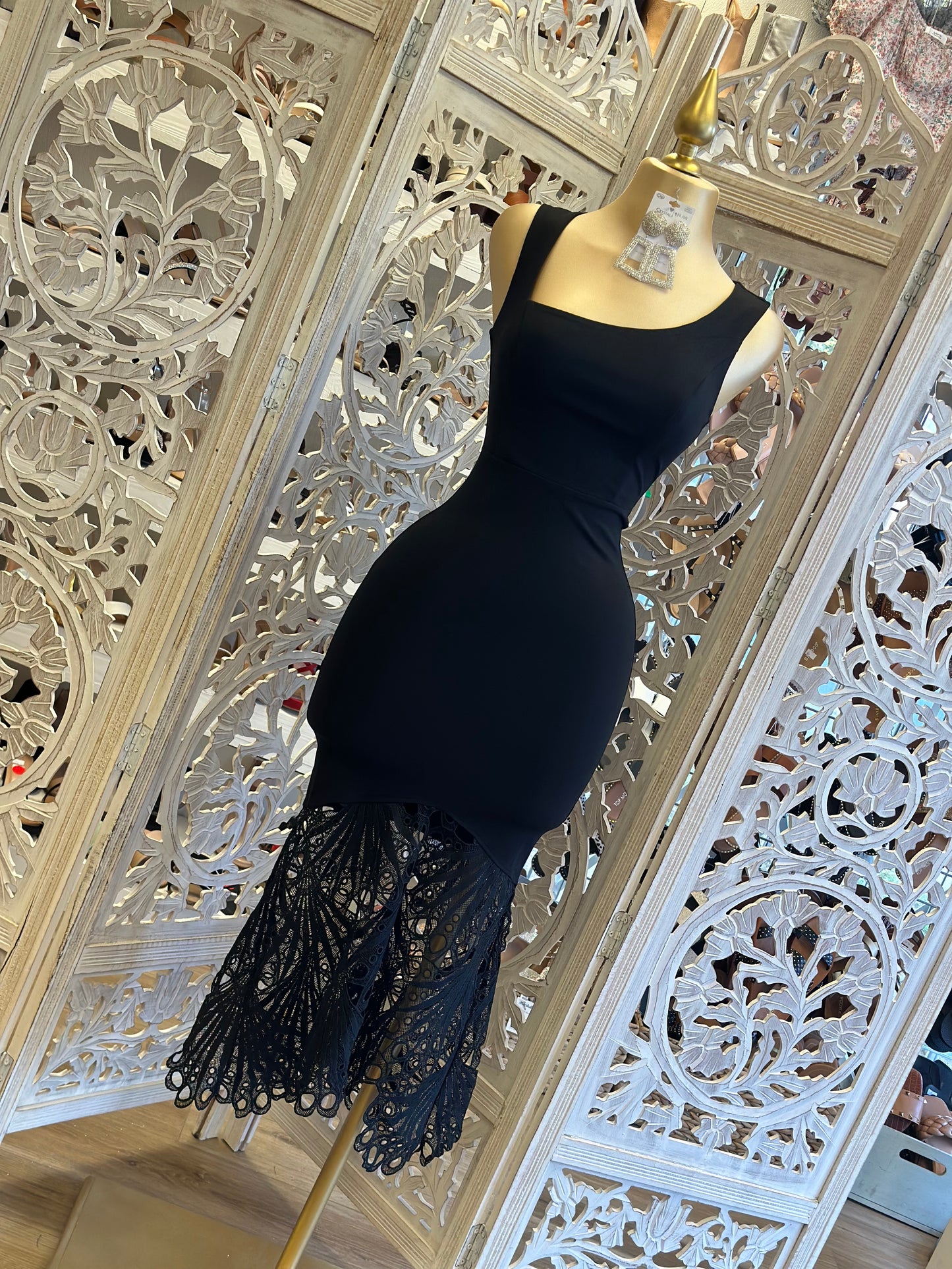 Black Assymetrical Lace Dress