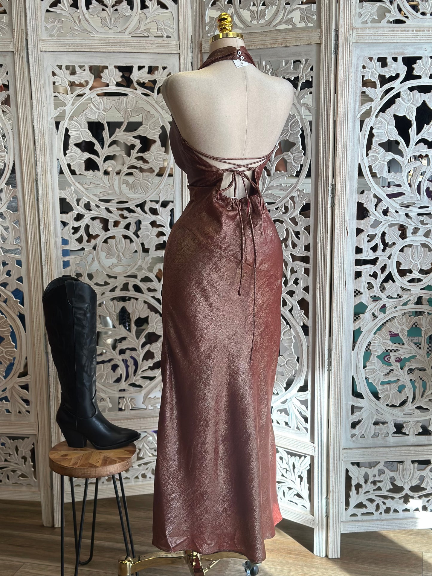 Shimmery Auburn Draped Dress- Not Stretchy,No Estira