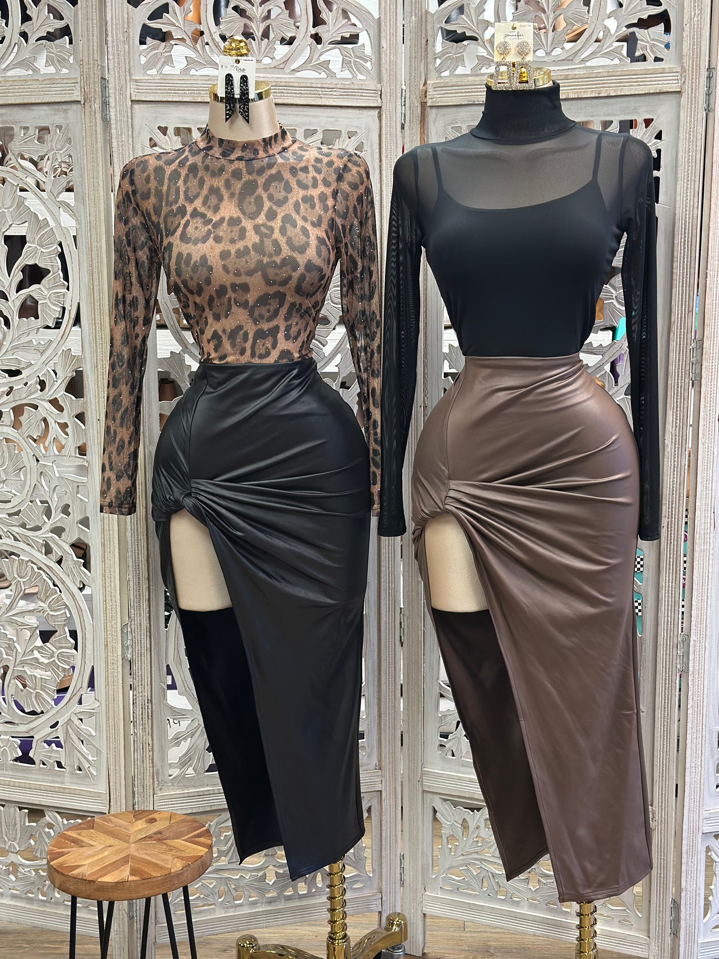 Faux Leather High Leg Knotted Skirt-  Stretchy , Estira