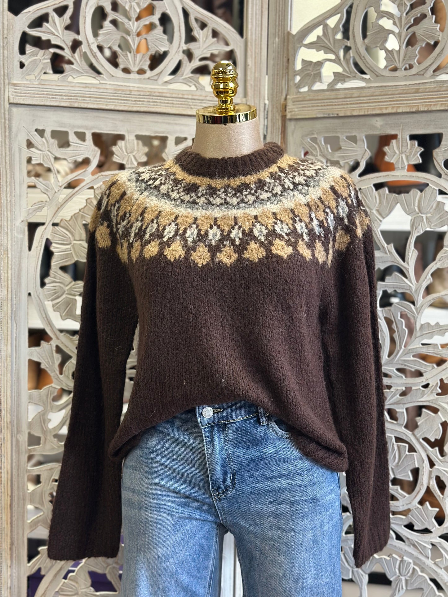 Brown Christmas Pattern Sweater