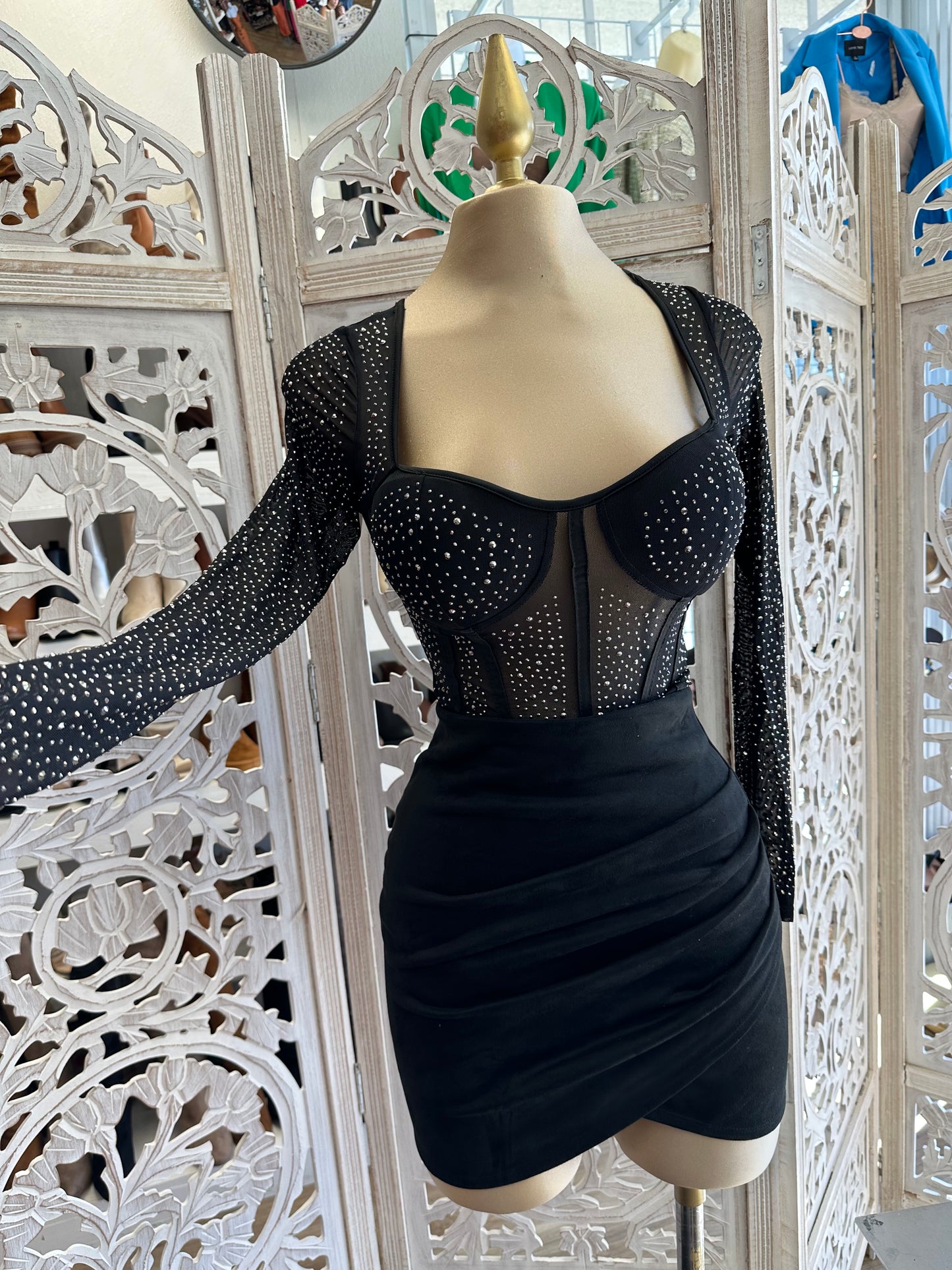 Black Mesh Embellished Top