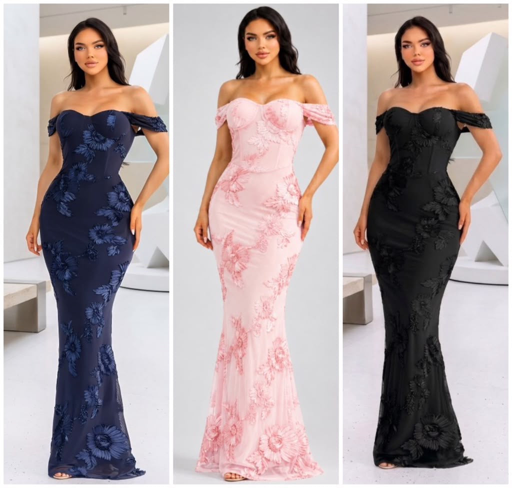 Sequin Off Shoulder Maxi Dress- Stretchy ,Estira