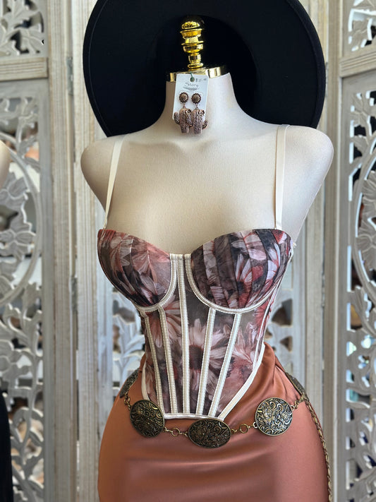 Floral Print Corset Top - No Estira, Not Stretchy
