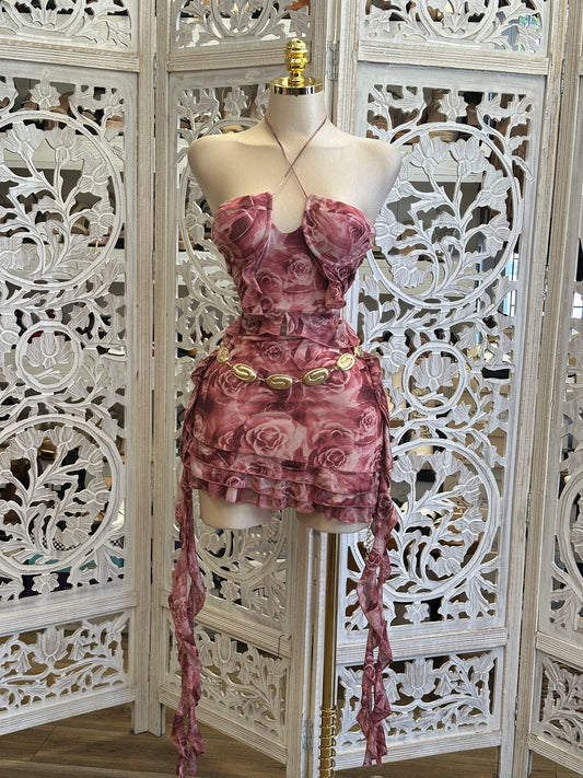 Rose Print Tailed Dress- Estira, Stretchy