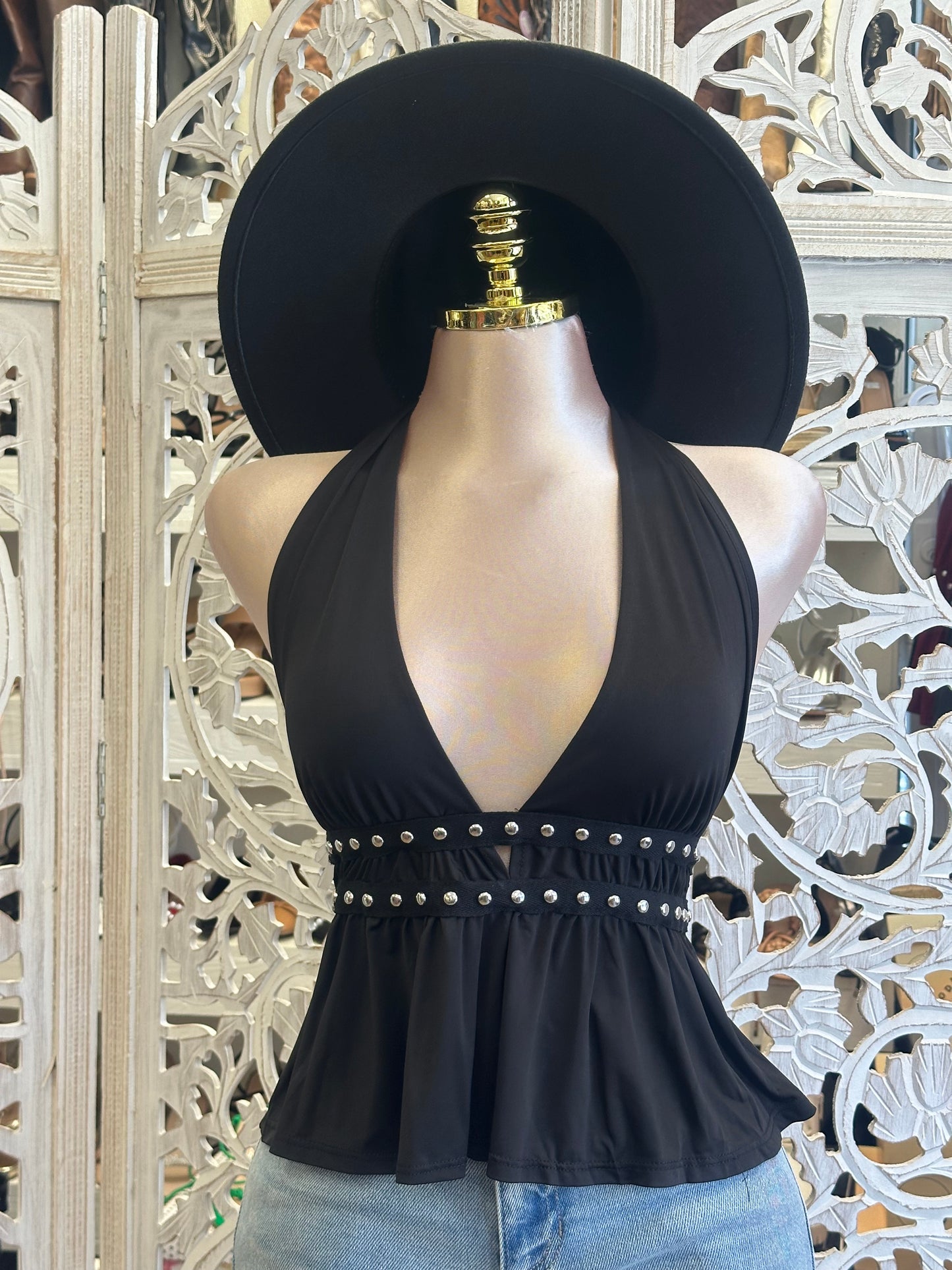 Studded Deep V Top