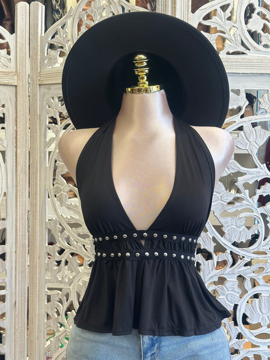 Studded Deep V Top