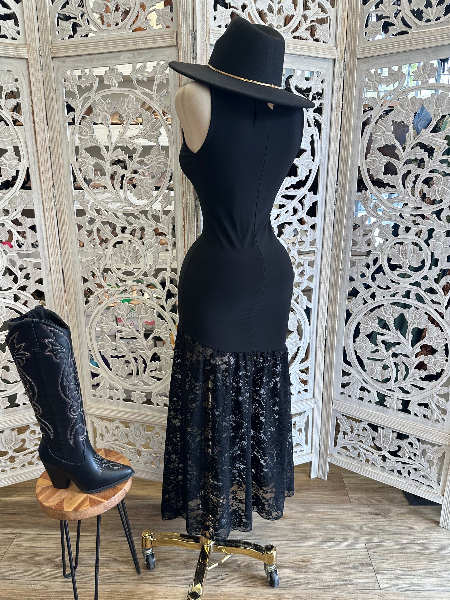 Muse Sleeveless Mock Neck Lace Overlay Dress- Stretchy, Estira