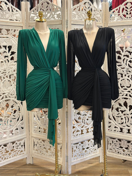 Deep V Wrapped Mini Dress- Stretchy,Estira
