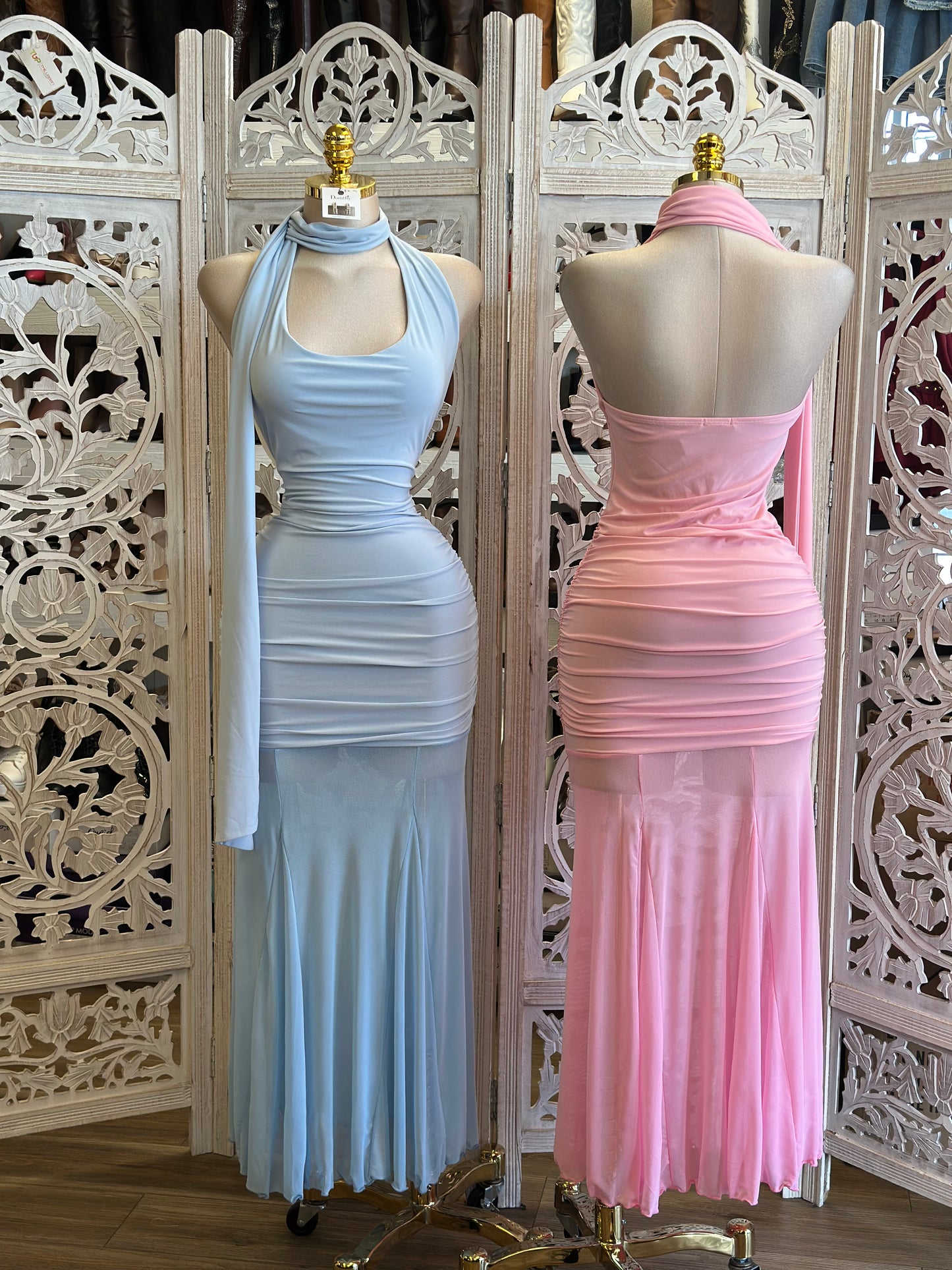 Mesh Scooped Maxi Dress- Stretchy, Estira