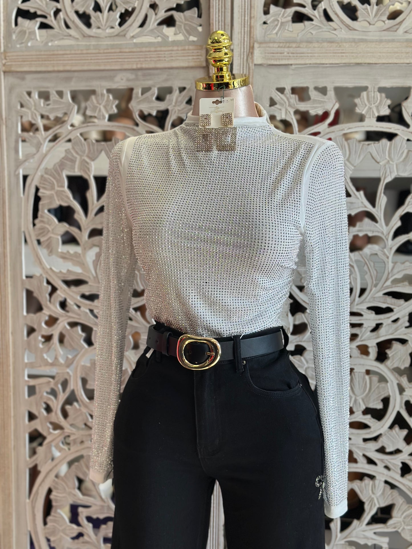 Shimmery Rhinestone Top- Estira, Stretchy