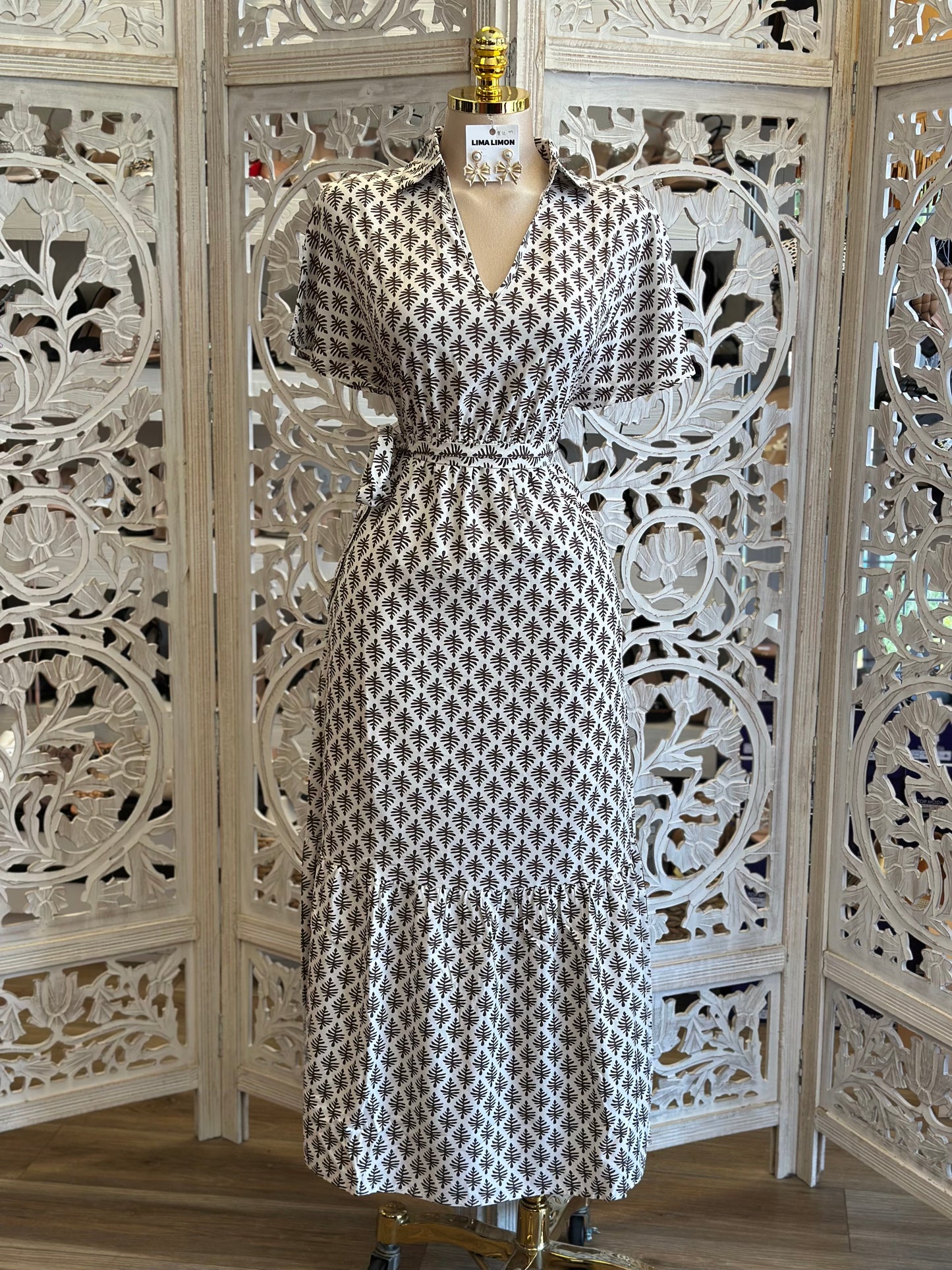 Collard Pattern Maxi Dress- Not Stretchy , No Estira