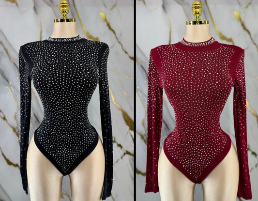 Embellished Mesh Bodysuit- Estira, Stretchy