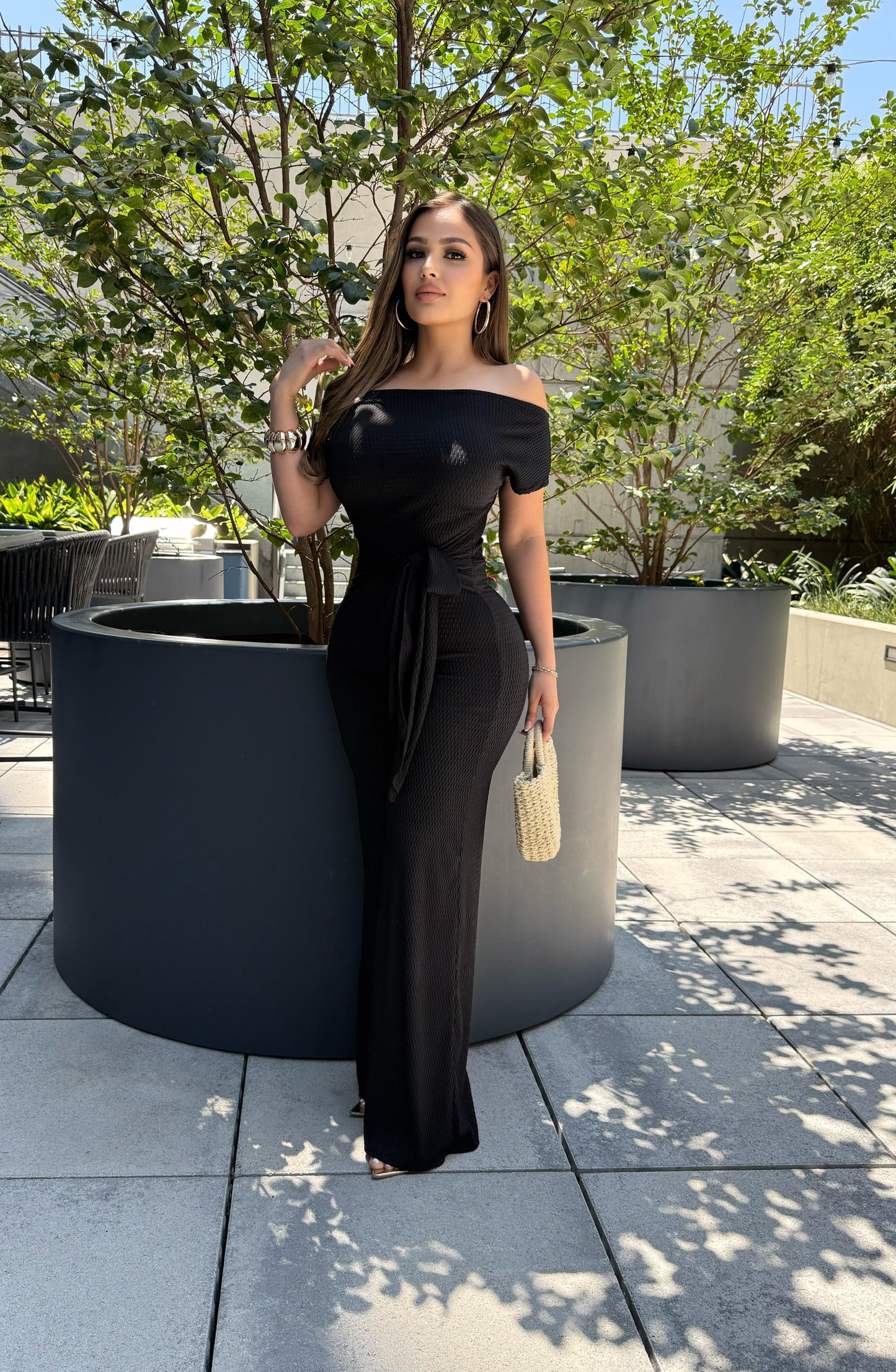 Black Ribbed Asymmetrical Jumpsuit - Stretchy,Estira
