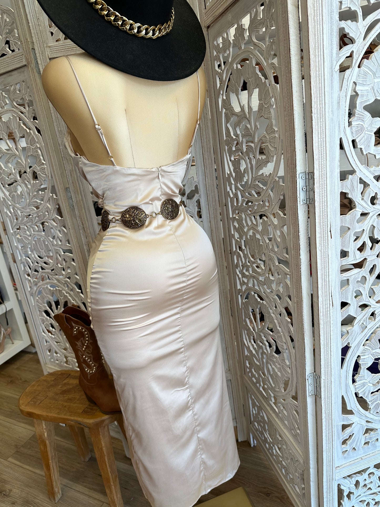 Satin Cowl Champagne Dress