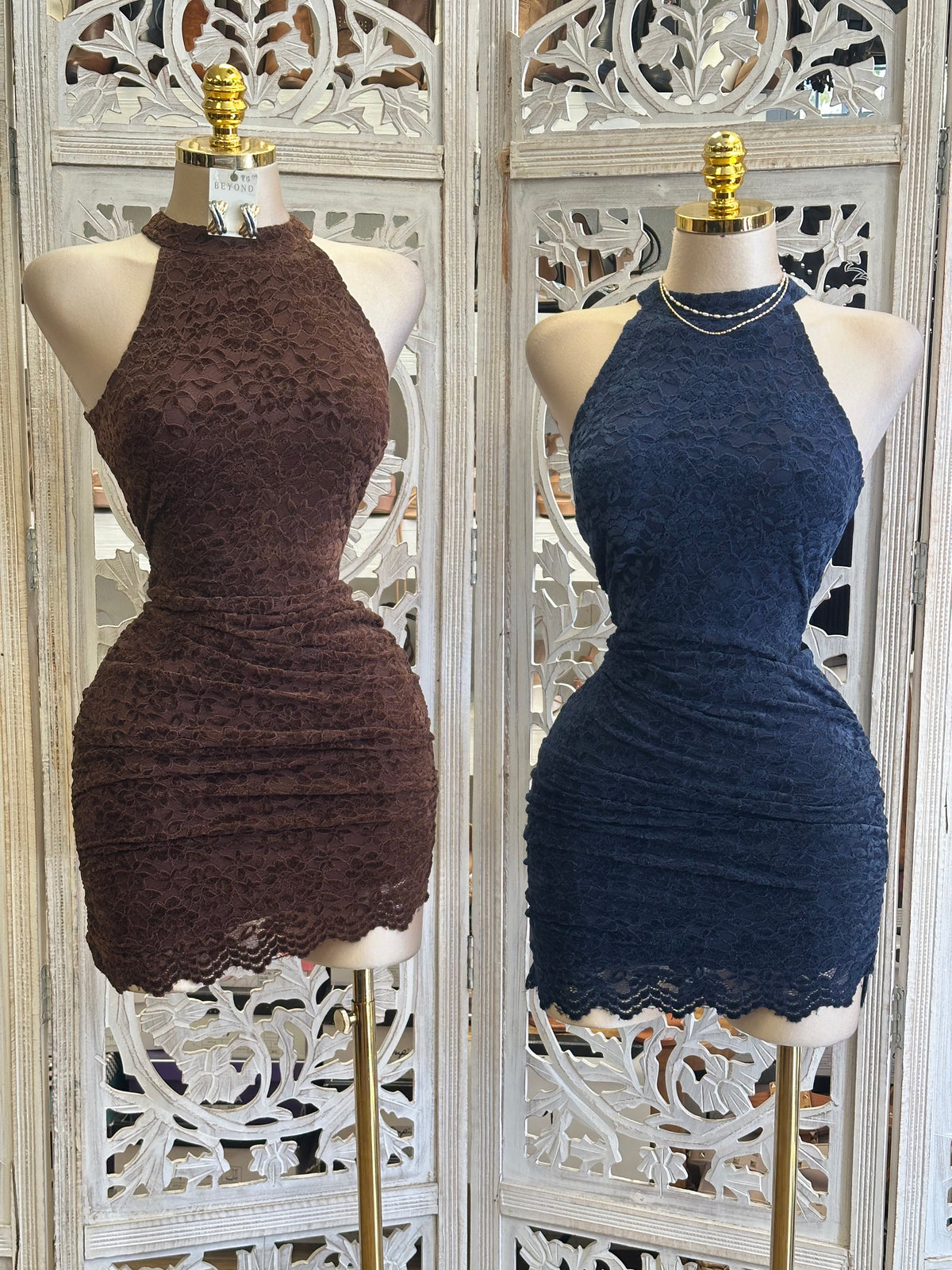 Eclipse Scalloped Mini Dress- Estira , Stretchy