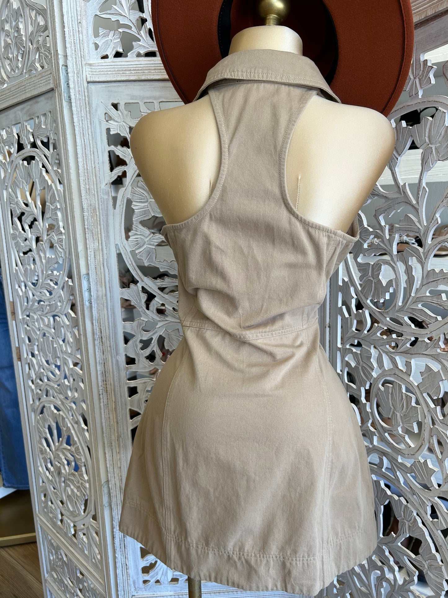 Denim Brown Mini Button Up Dress- Not Stretchy, No Estira