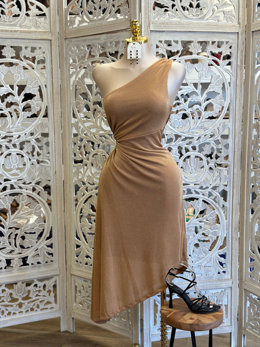 Gold Knotted Glitter Dress - Estira, Stretchy
