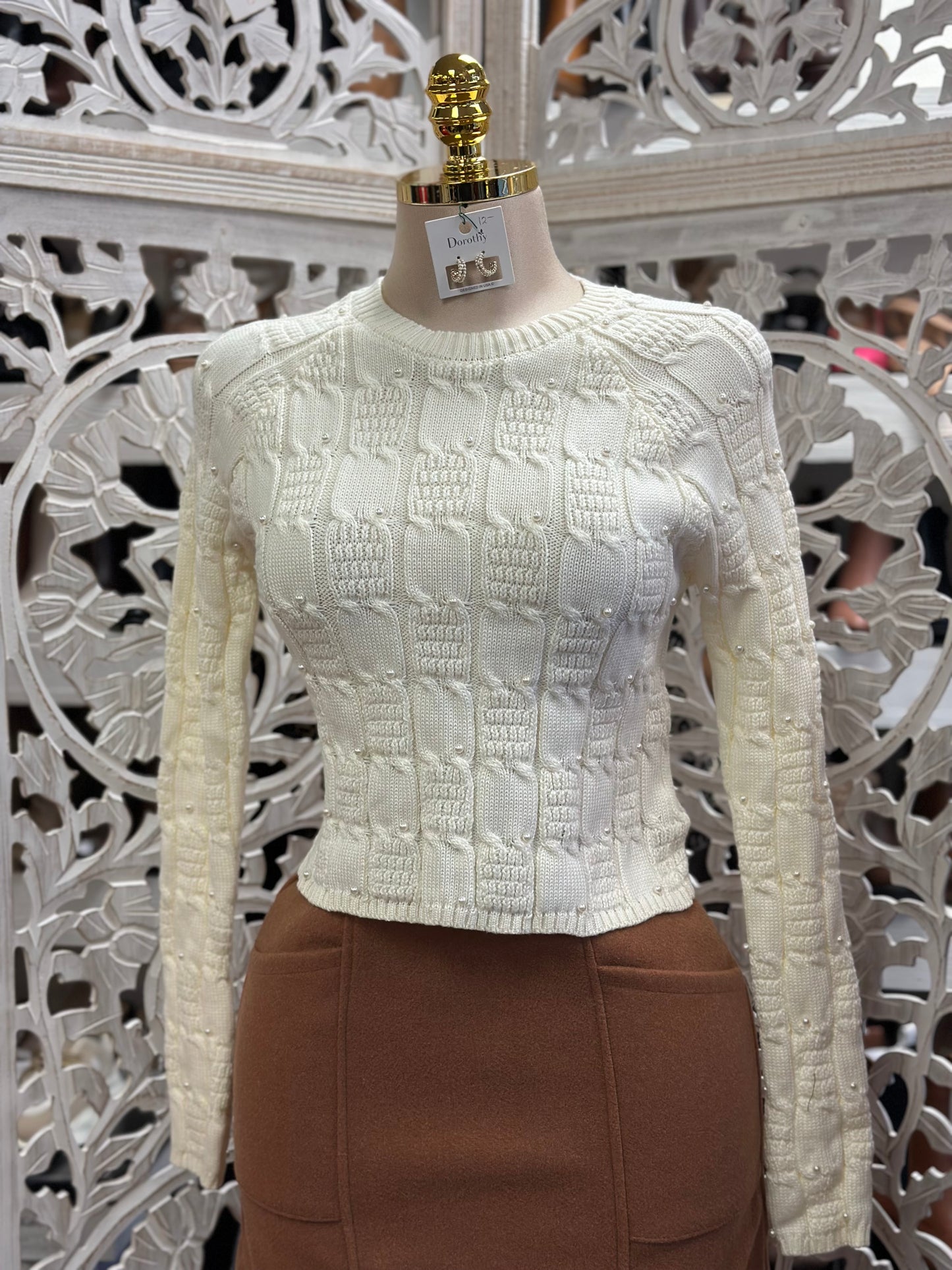 Pear Detail Cable Knit Sweater