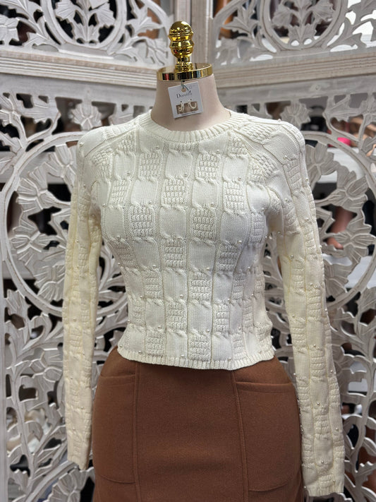 Pear Detail Cable Knit Sweater