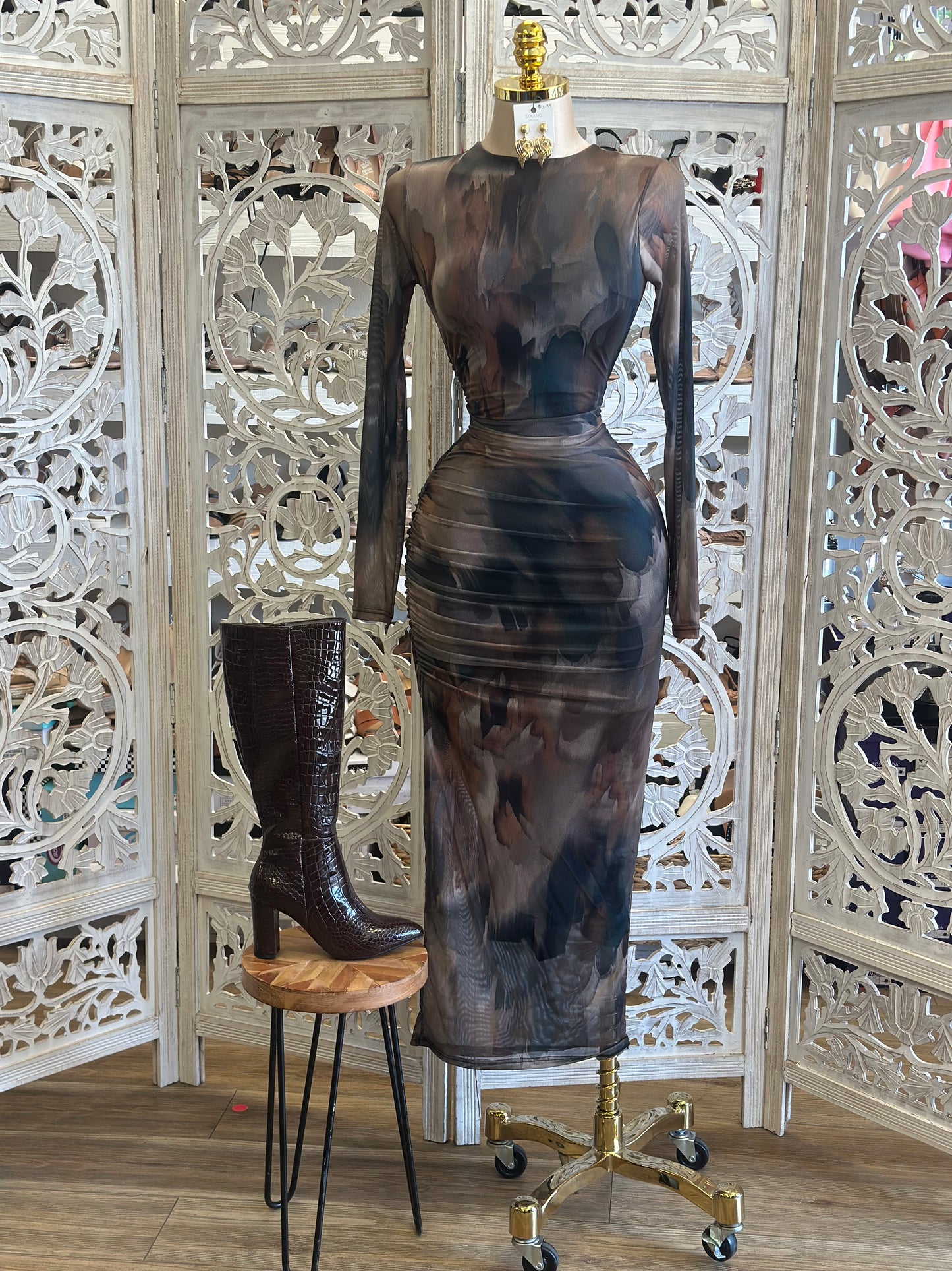 Tie Dye Mesh Body Con Dress - Estira , Stretchy
