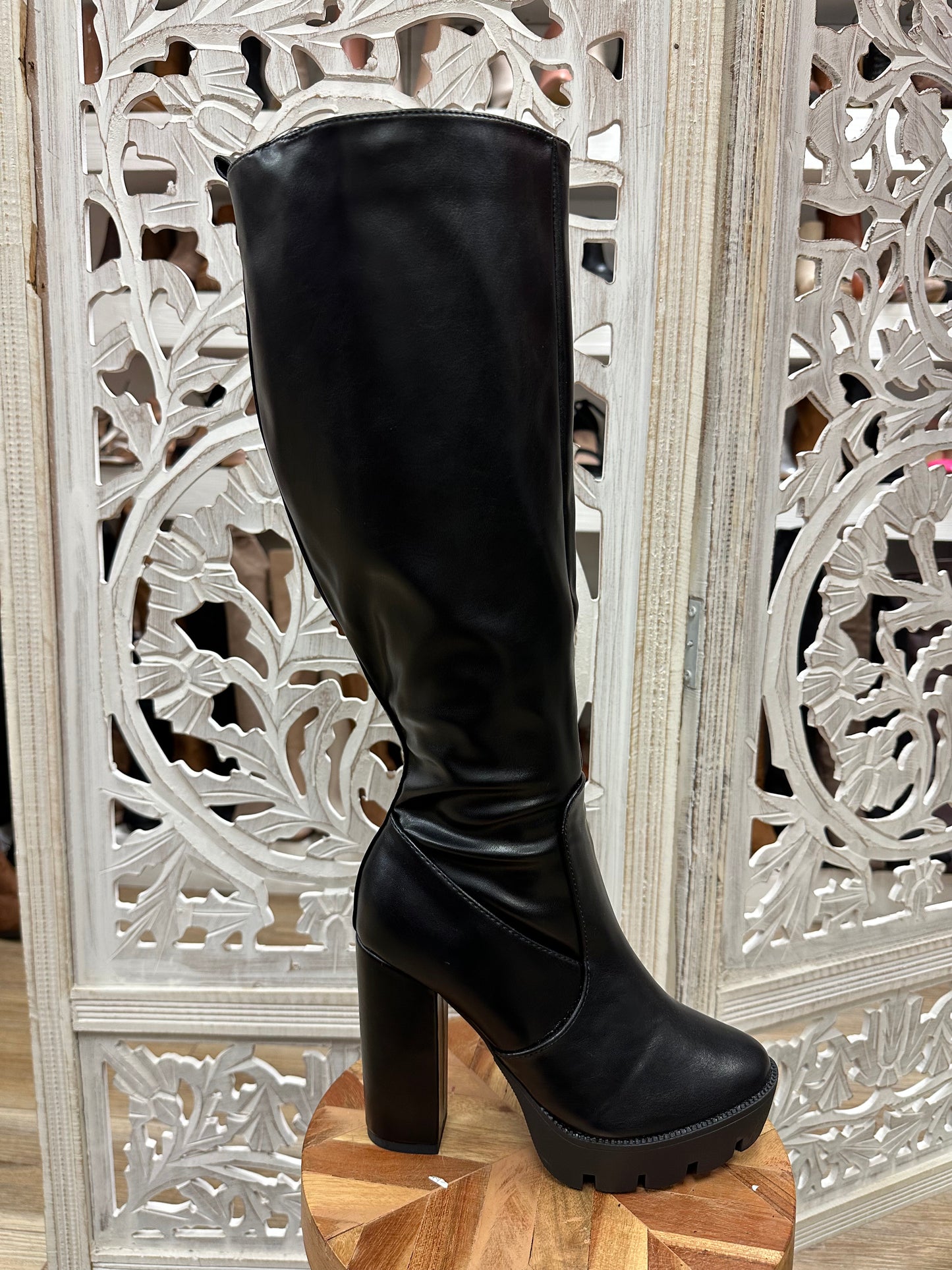 Faux Leather High Heeled Boots